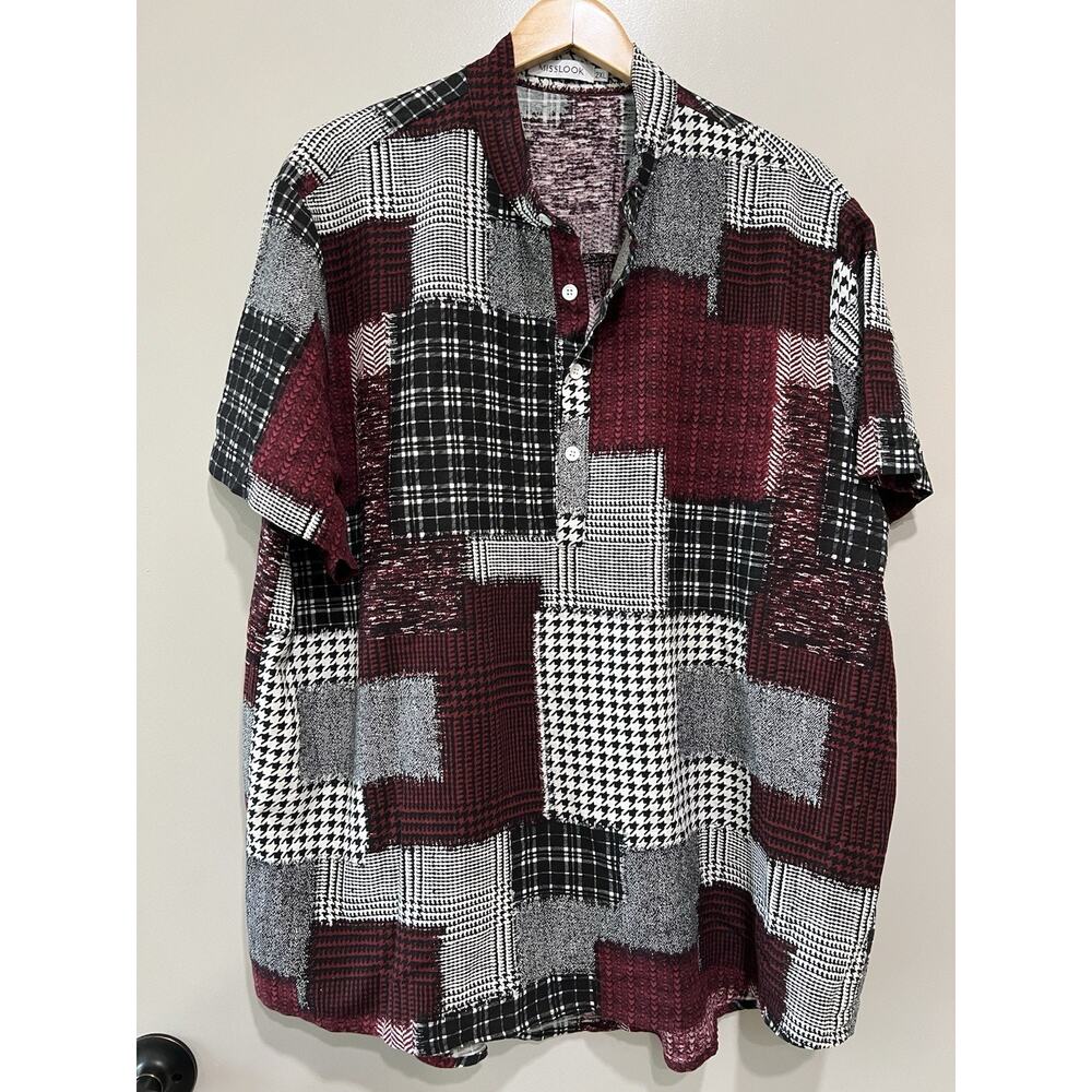 MISSLOOK Women’s Linen Shirt tunic Patchwork print Lagenlook Boho size-2XL